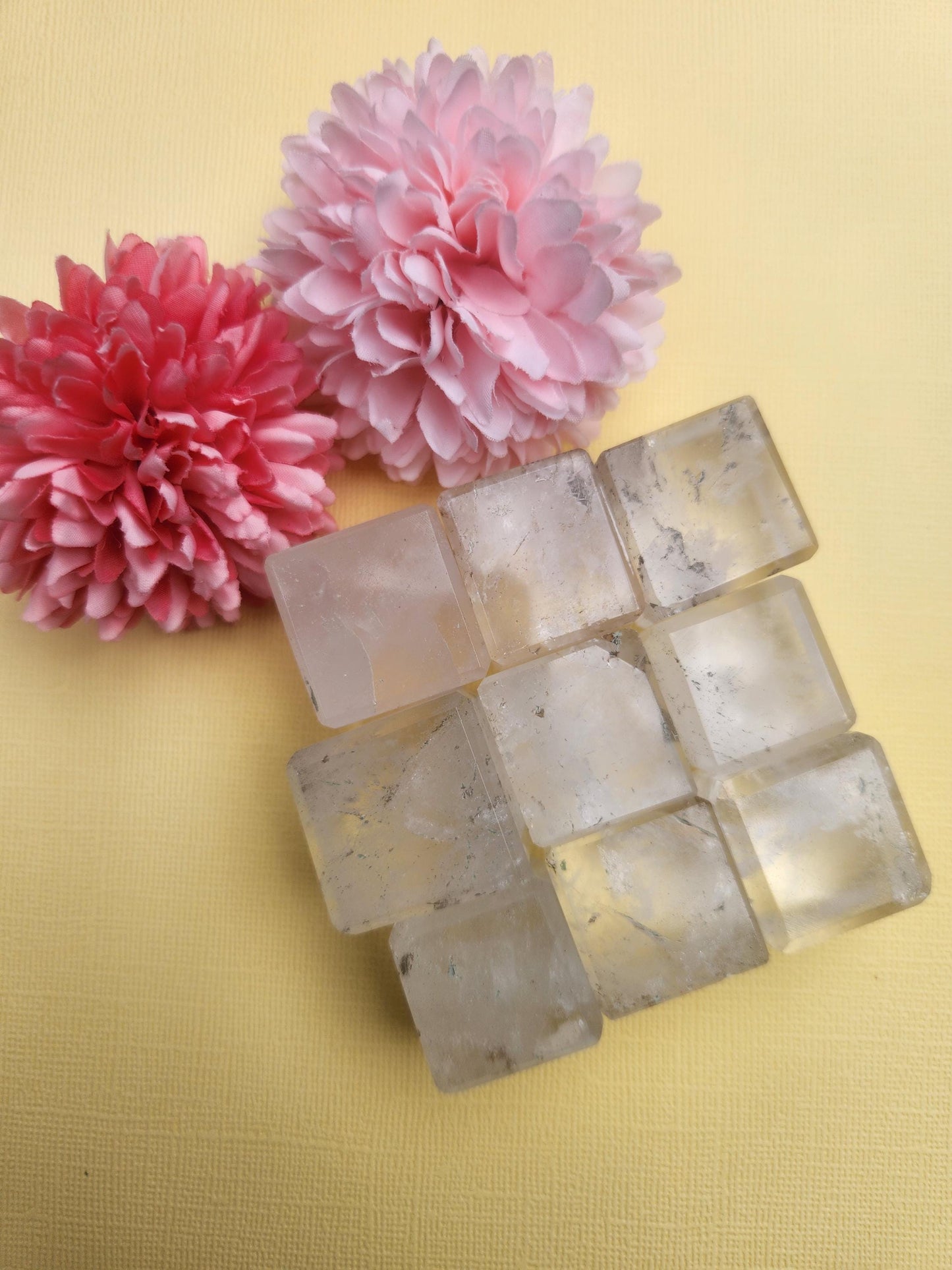 Polished Clear Quartz Cube crystal featuring natural transparent quartz with a smooth geometric cube shape. Clear Quartz is known as the master healer and is associated with clarity, focus, energy amplification, manifestation, meditation, crystal grids, and spiritual practices. Beautiful polished crystal cube for home decor, desk display, chakra work, crystal collections, mindfulness, energy cleansing, and thoughtful crystal gifts. Natural Clear Quartz gemstone.