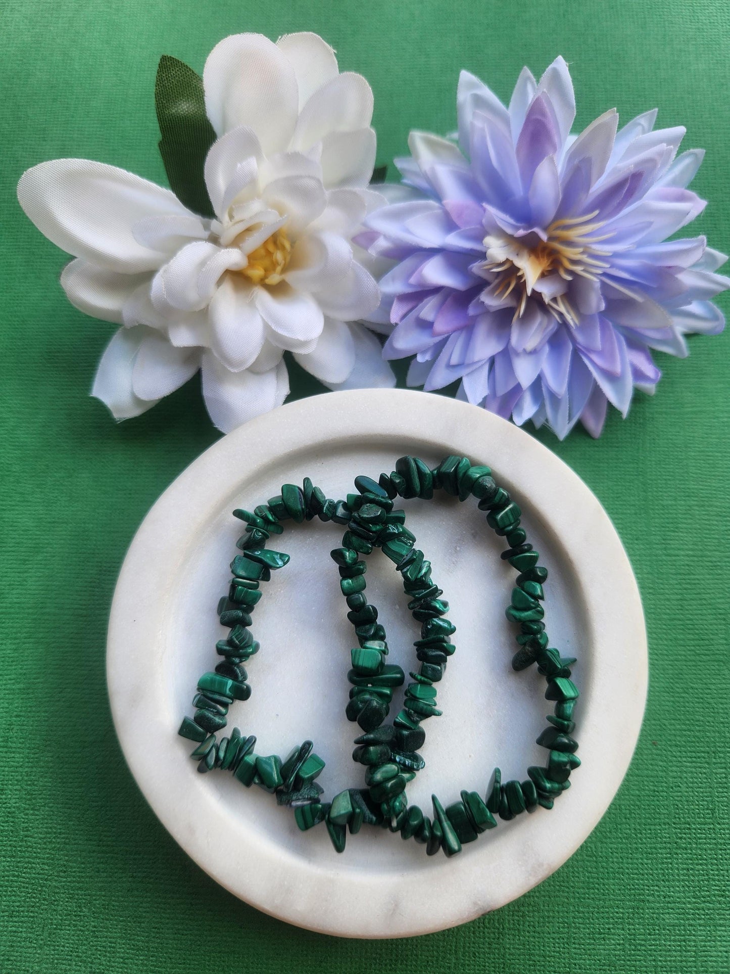 Malachite chip bracelets featuring natural malachite crystal chips on elastic, healing gemstone jewelry known for protection transformation emotional balance and heart chakra energy, metaphysical crystal bracelets perfect for daily wear meditation gifting and crystal lovers collections