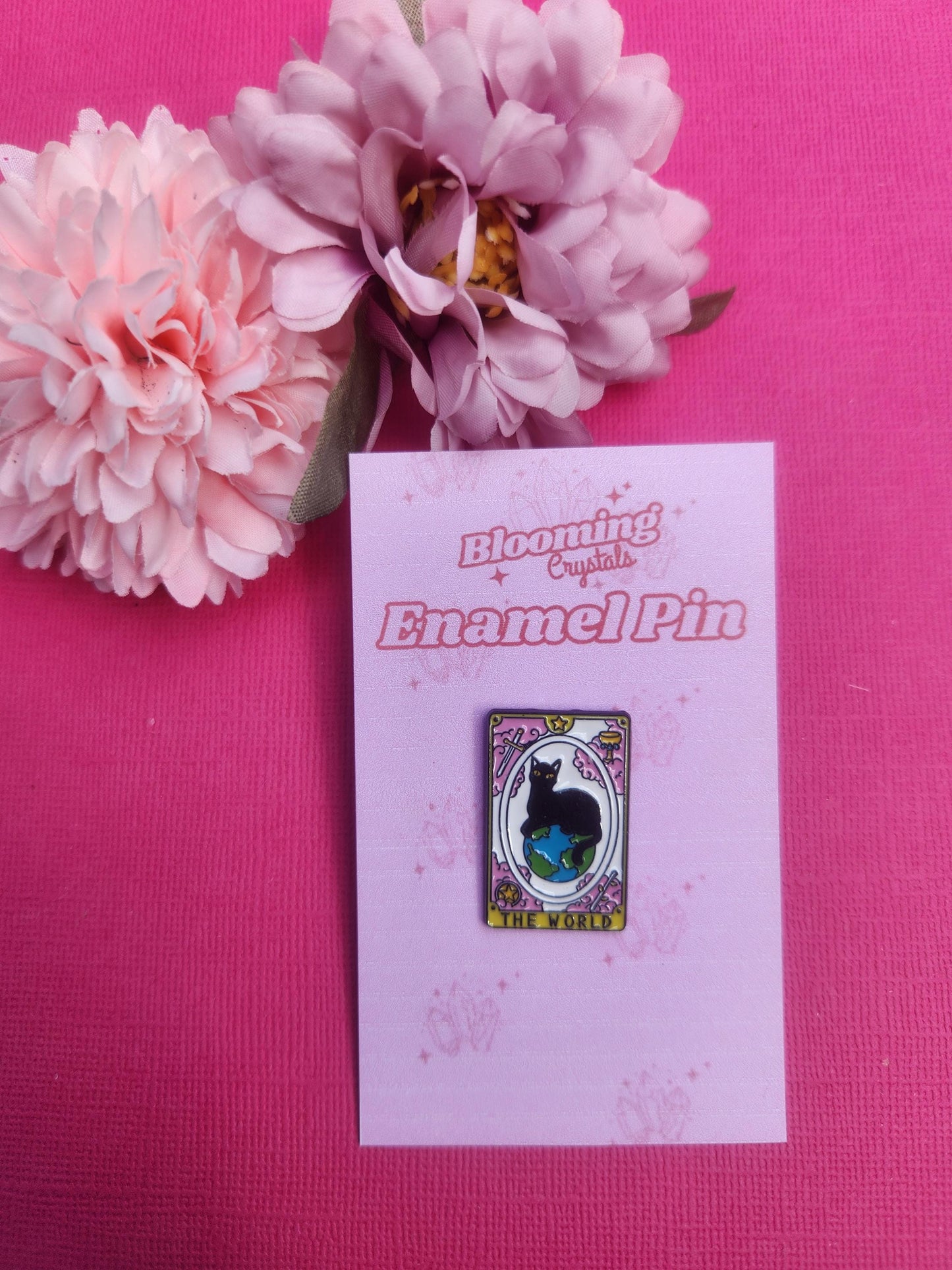 The World Cat Tarot Enamel Pin - Black Feline Celestial Globe Mystic Witch Gift Pink Lapel Badge, Witchy Brooch, Gift Ideas