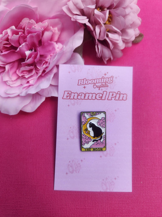 The Moon Cat Tarot Card Enamel Pin - Witchy Lover Lapel Brooch, Mystical Animal Badge, Gift Ideas, Witch Accessories